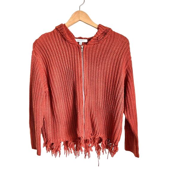 Purple Snow Rust Frayed Hem Hooded Full Zip Cardigan Sweater - Picture 5 of 13